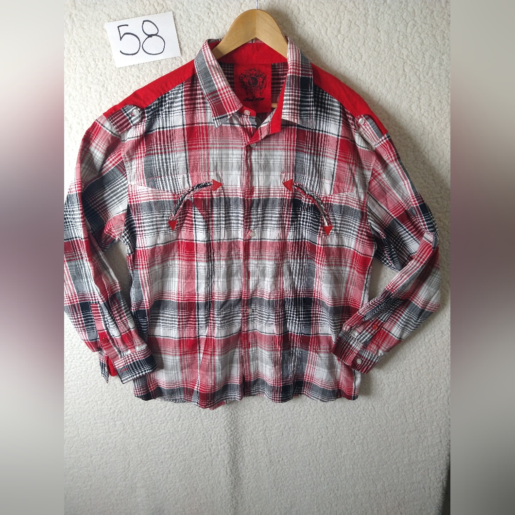 Red Ape Serengeti Cowboys Red Western Shirt Mens Xl Plaid Large Logo Rodeo